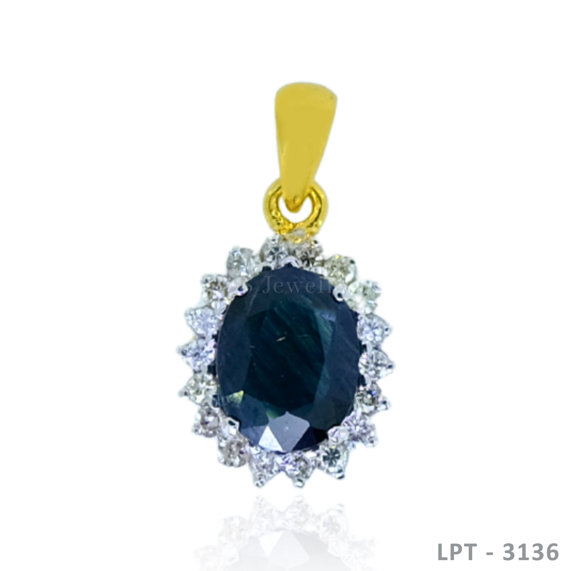 14K-YG Oval Blue Sapphire Ligid with Diamond