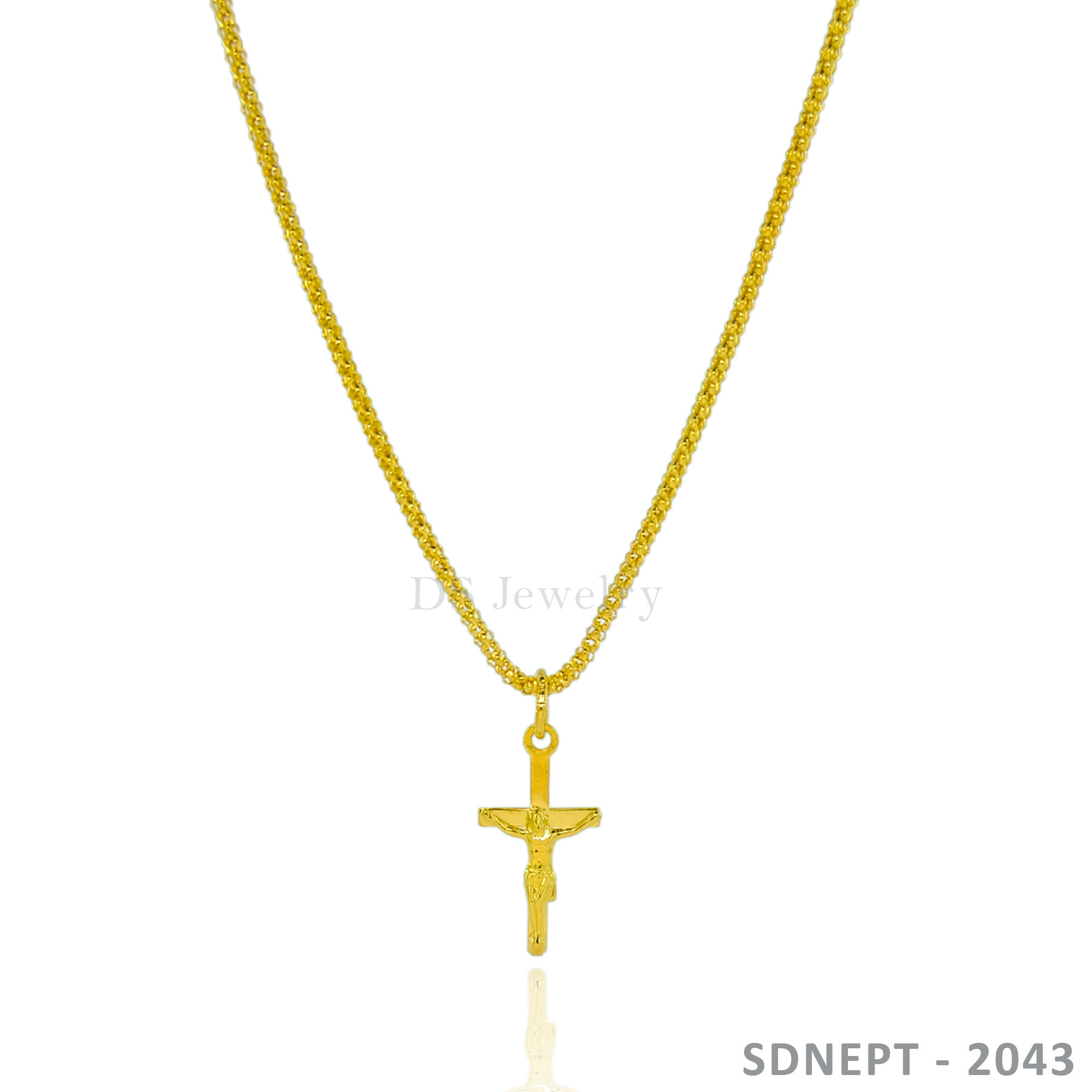 18K-YG Popcorn Chain with Cross Pendant