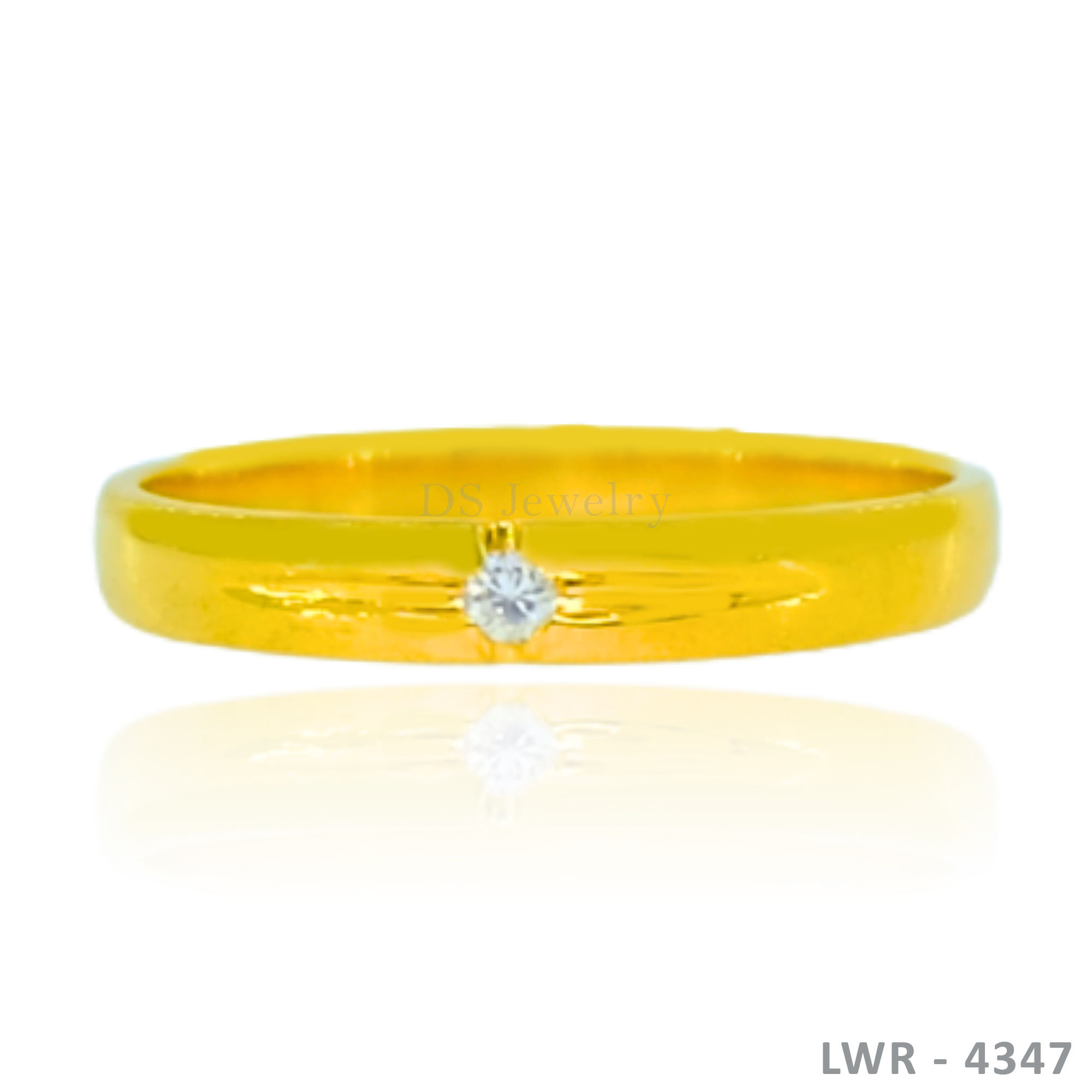14K-YG Solo Diamond with Line Design Wedding Ring