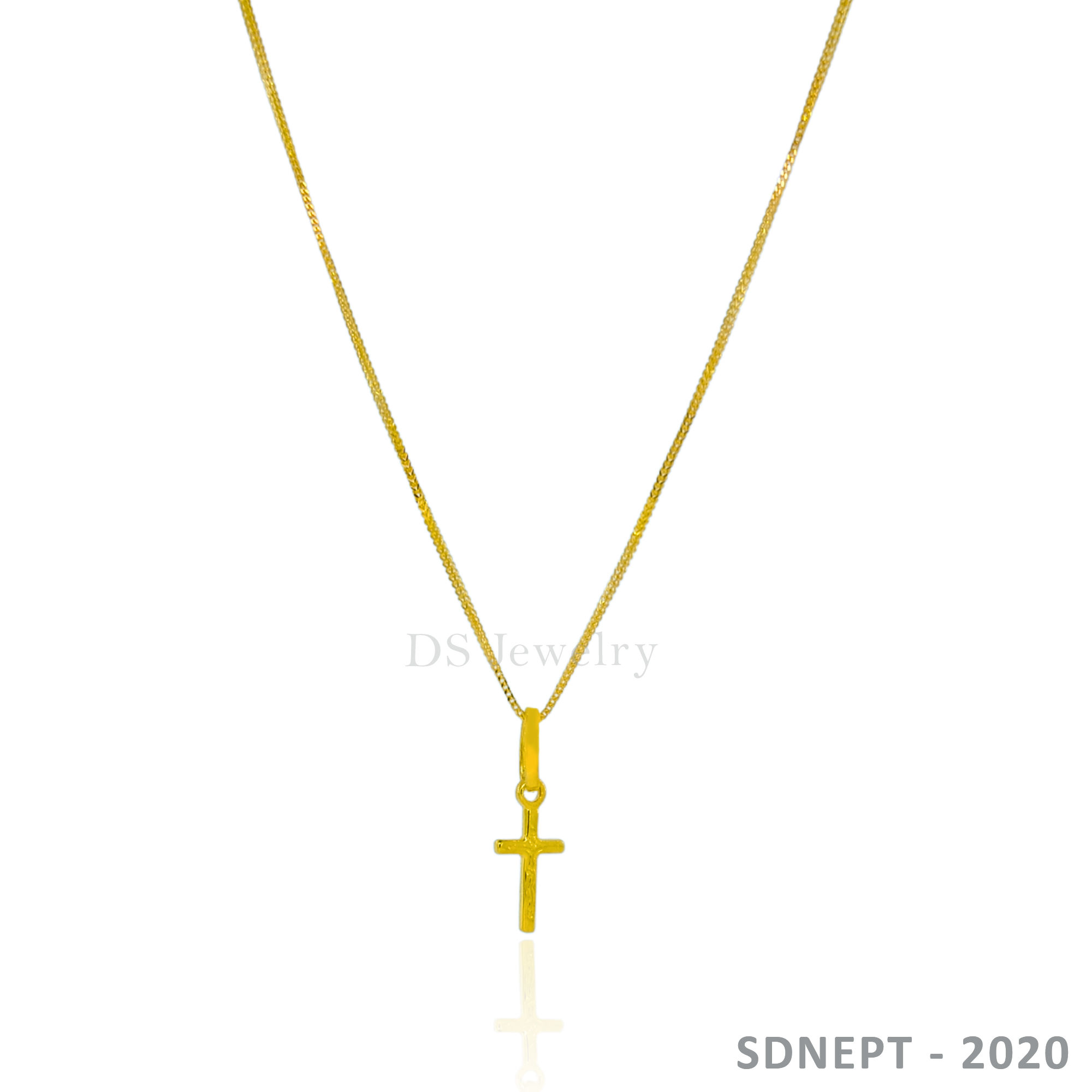 18K-YG Spiga Chain with Cross Pendant
