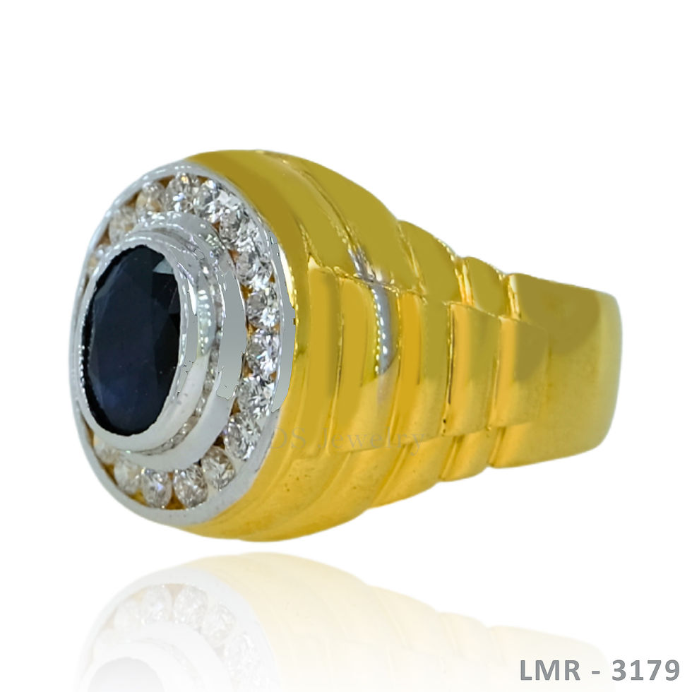 Thumbnail: 14K-YG Blue Sapphire Ligid with Lab Diamond Design Ring