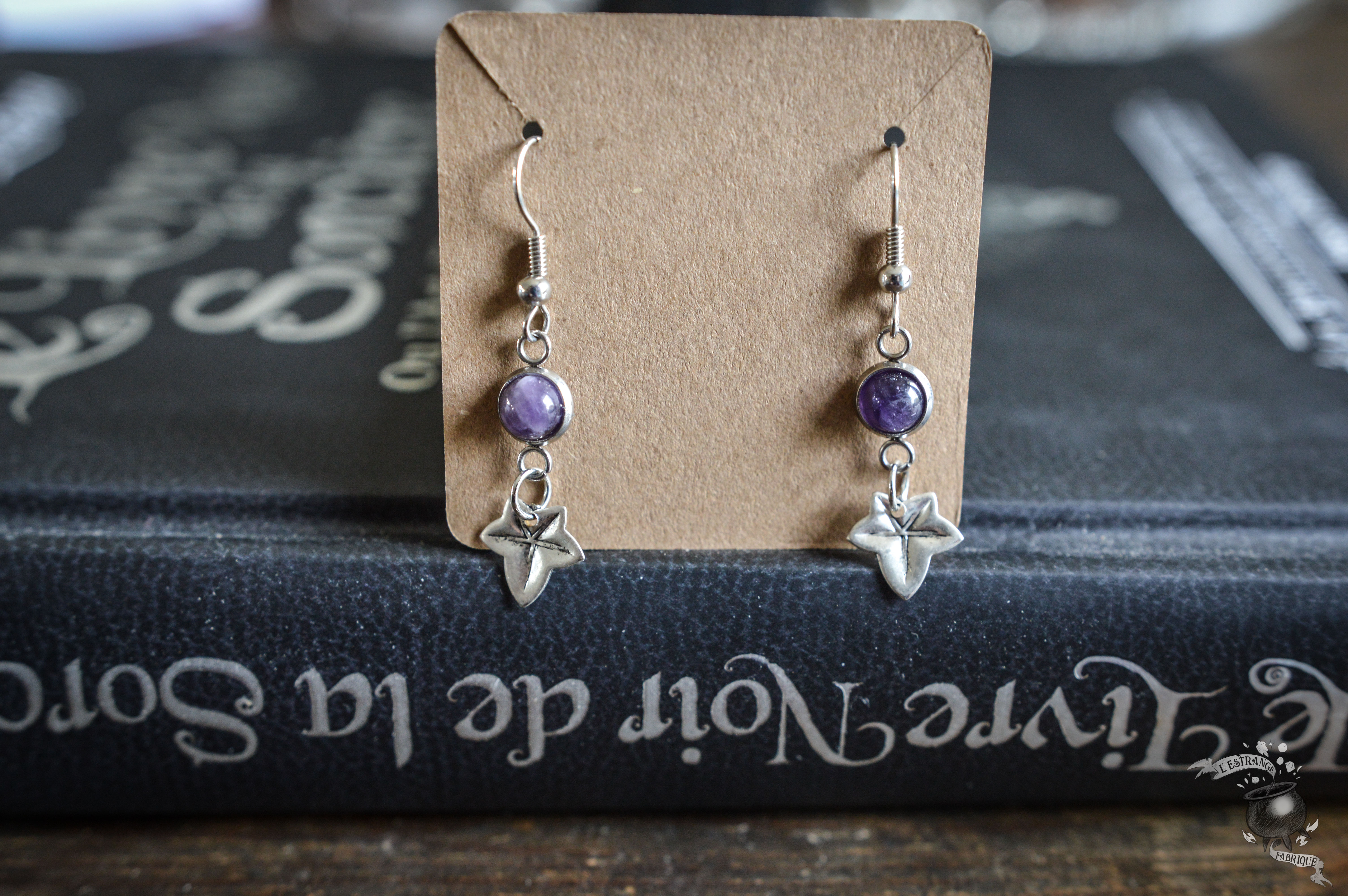Boucles d'oreilles feuilles améthyste