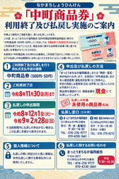 「中町商品券」利用終了及び払戻し実施のご案内