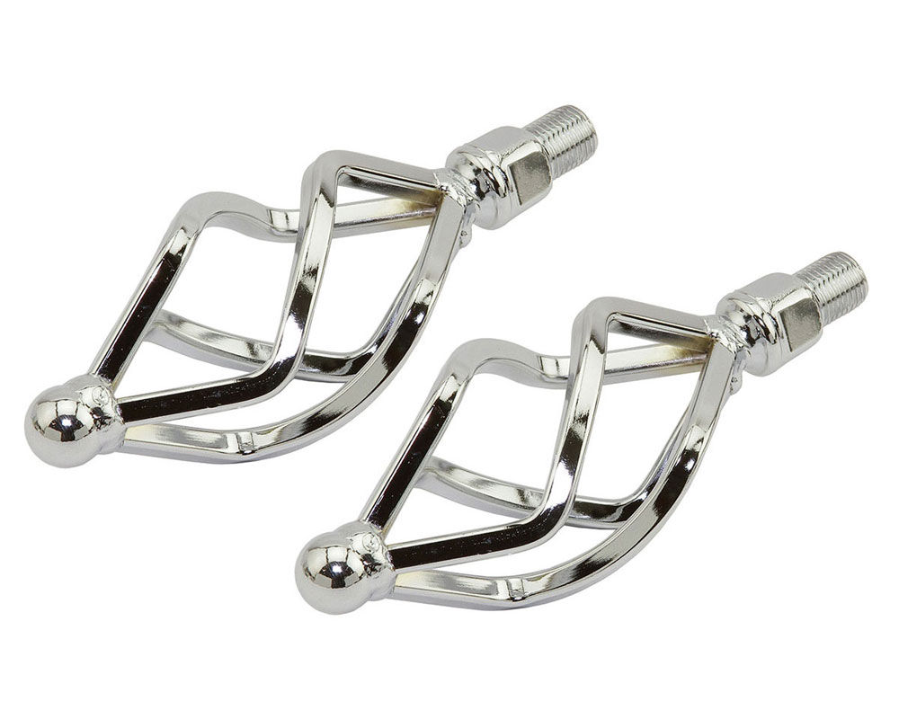 LOWRIDER TWISTED PEDALS W/CAGE OVAL O-580 1/2 INCH CHROME