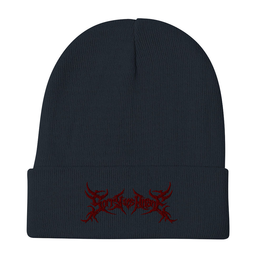 Thumbnail: Red Death Metal Logo Embroidered Beanie