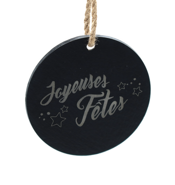 Médaillon pour décoration de Noël en ardoise naturelle gravé au laser