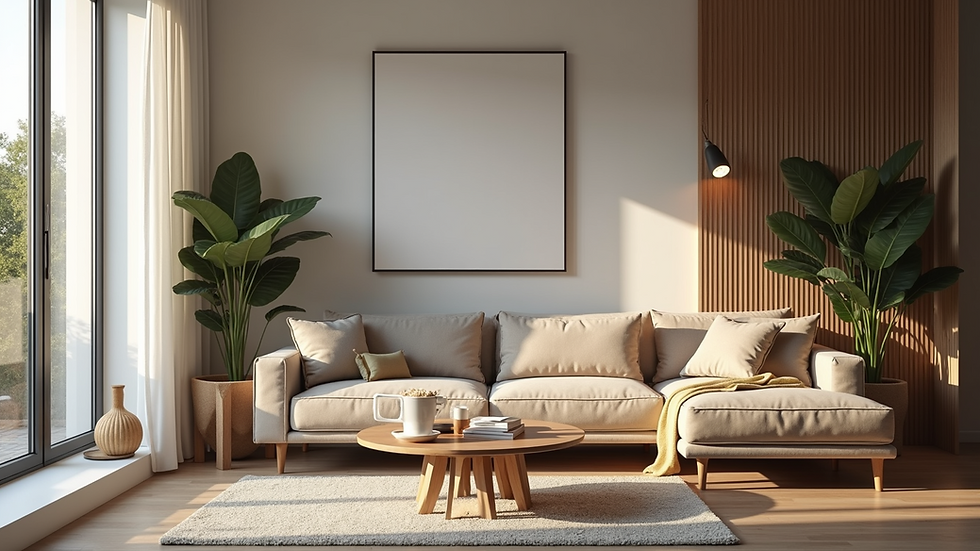 Eye-level view of a cozy living room with modern decor