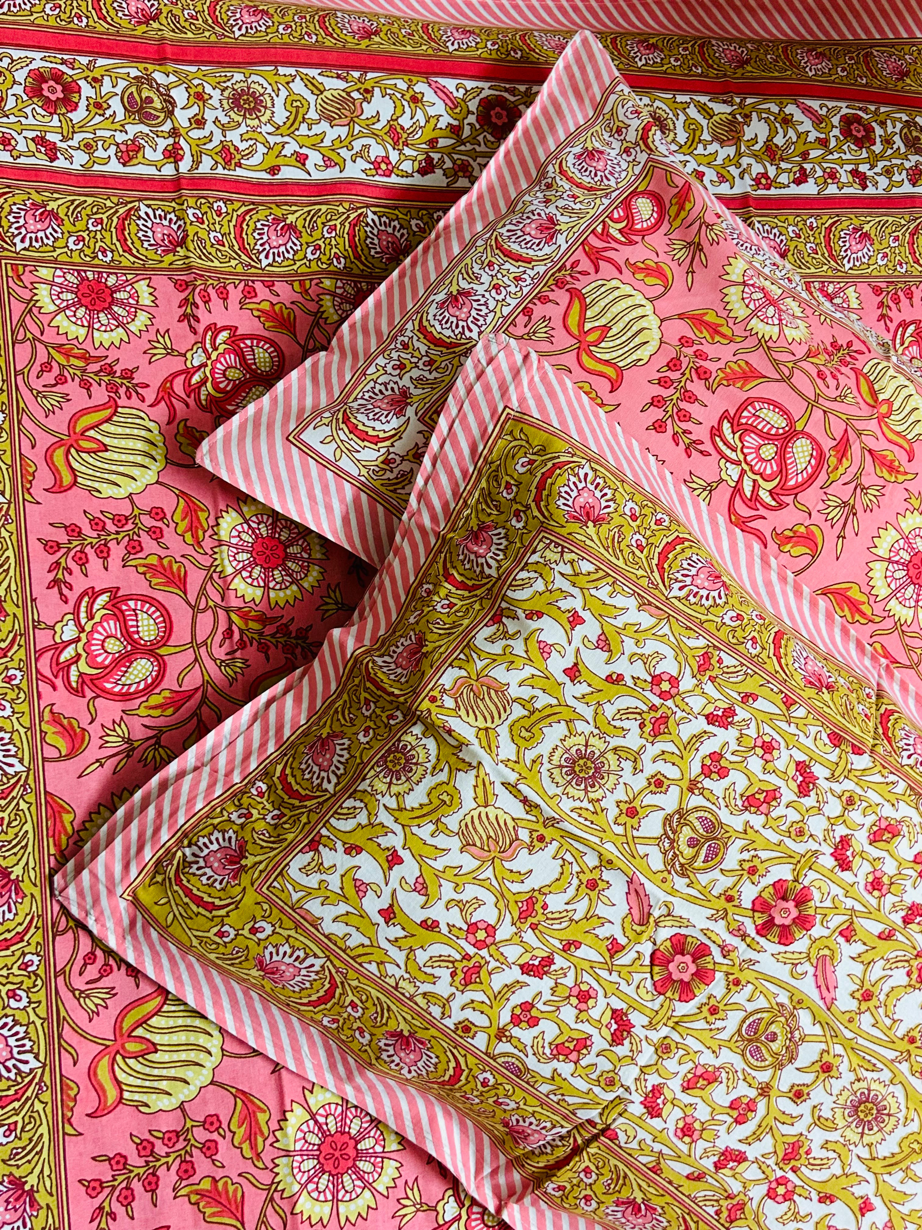 Phulkari Cotton Double Bedsheet (Pink - King Size)