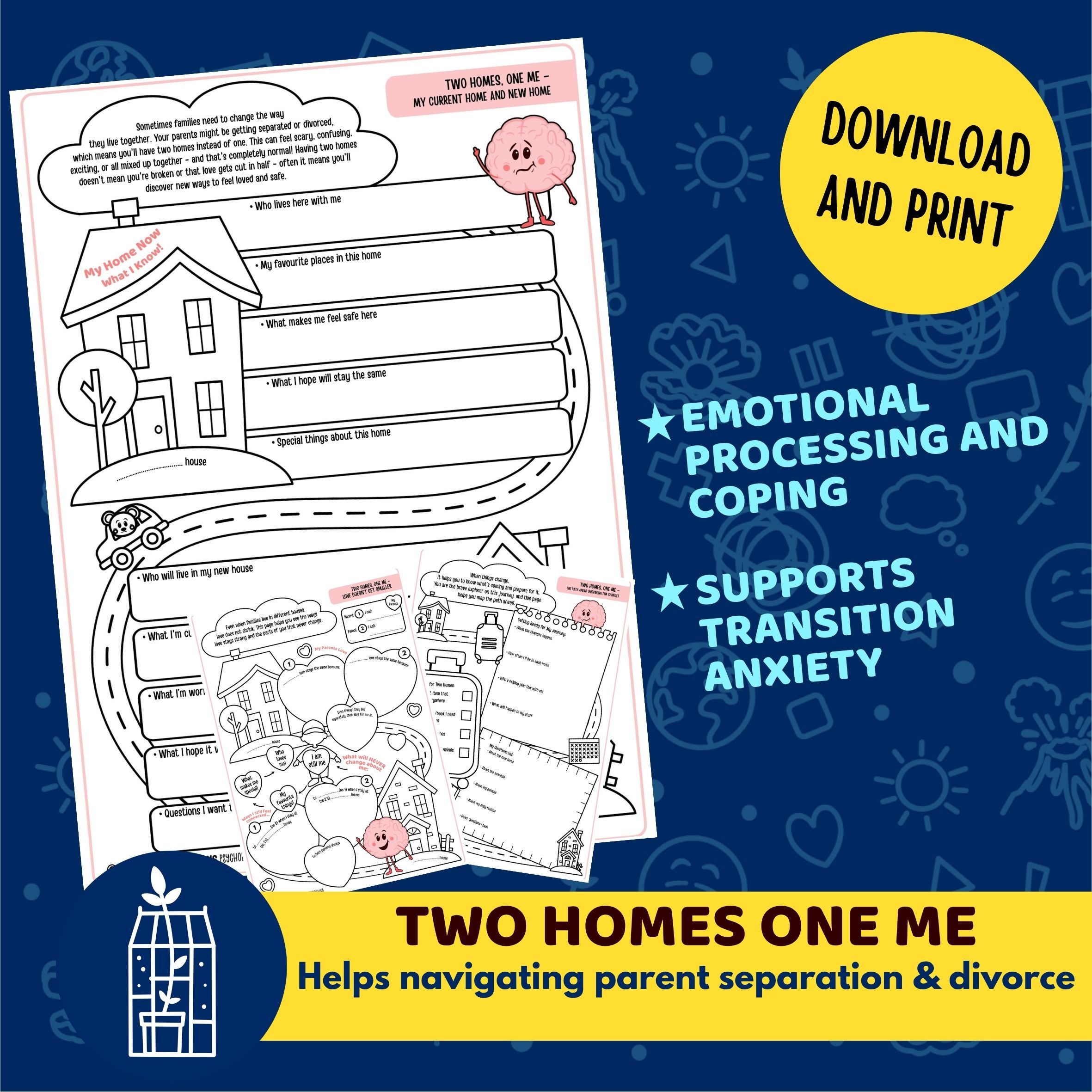 divorce therapy worksheets for counselors, helping children with two homes, printable resources for single parents