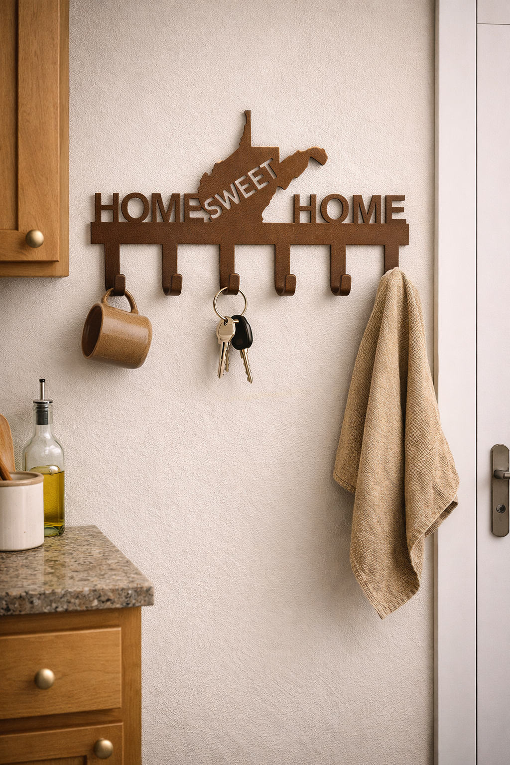 West Virginia Home Sweet Home Metal Key Holder | WV Wall Hook Rack | Entryway Co