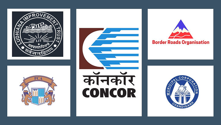 Client List including CONCOR, Punjab Cricket Association, Border Roads Organization, MC Chandigarh, Ludhiana Improvement Trust