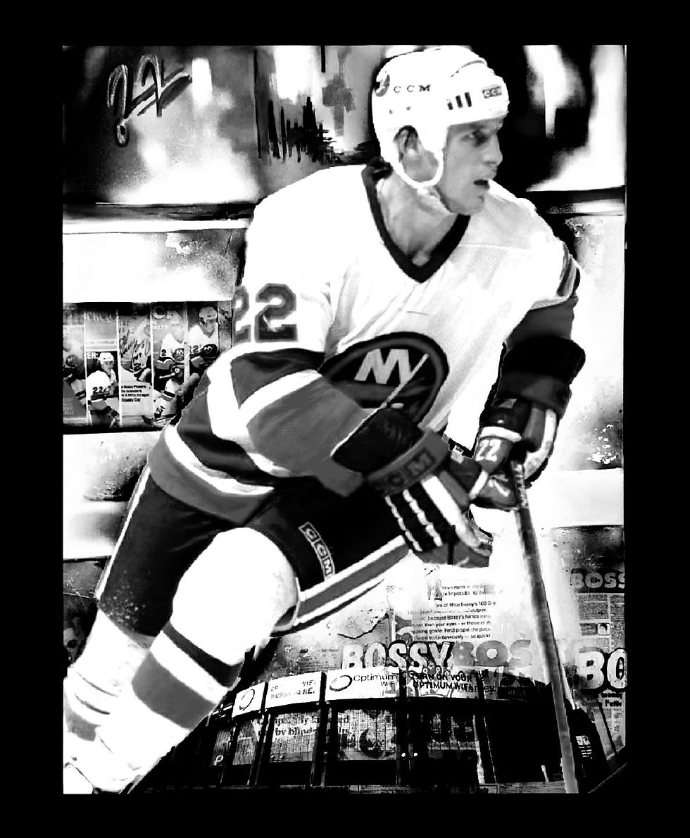 Mike Bossy Painting in a Black And White filter
