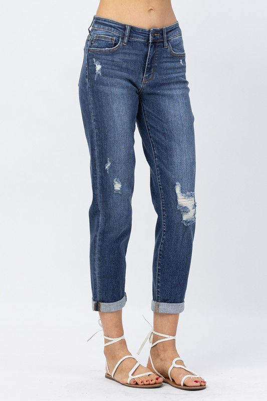 Thumbnail: Judy Blue Midrise Cuffed Jeans