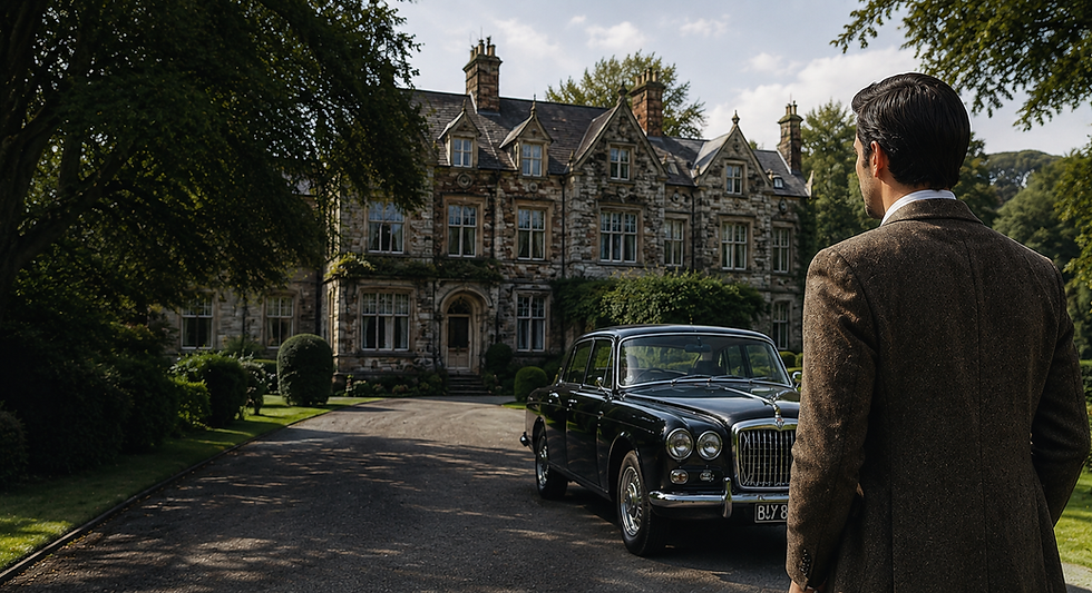 Country Estate, with a classic car in the morning