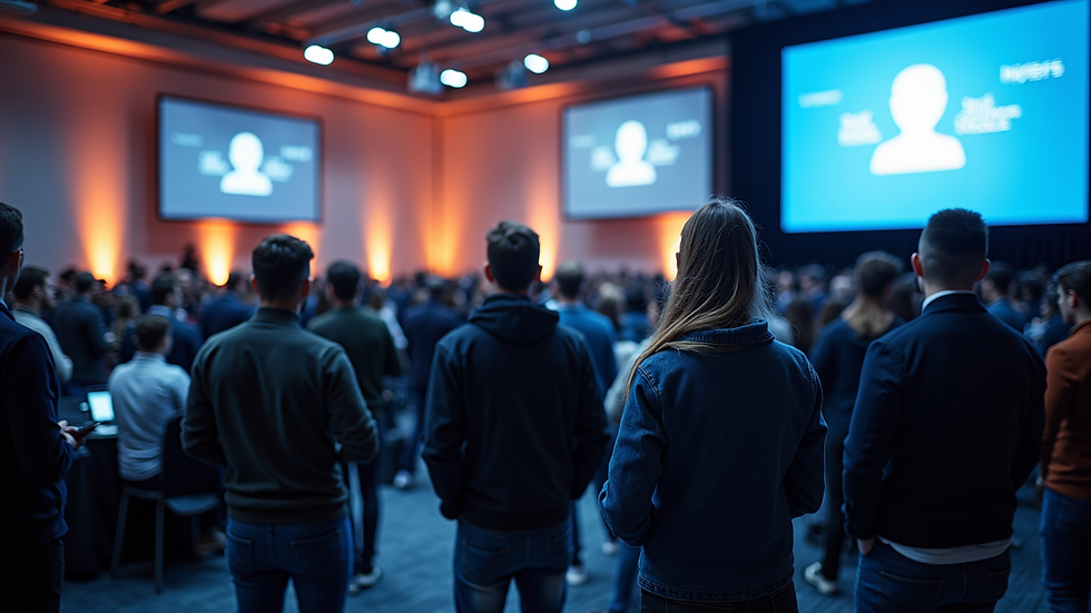 High-angle view of a startup conference bustling with activity