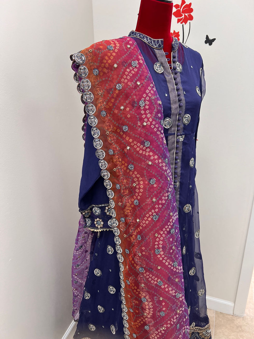Thumbnail: Blue dress w/ red duppata and gold work