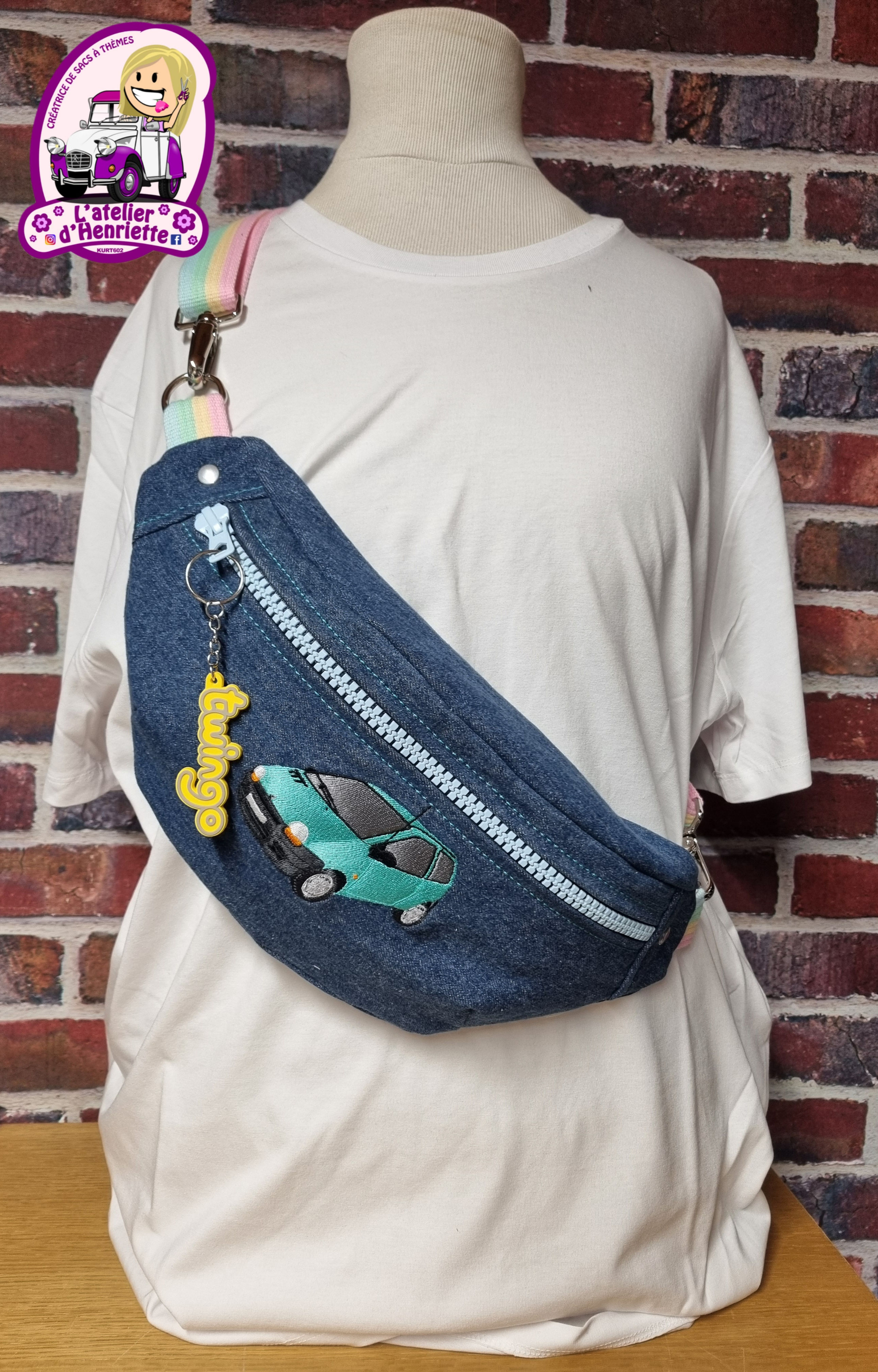 Sac banane jean thème twingo verte 