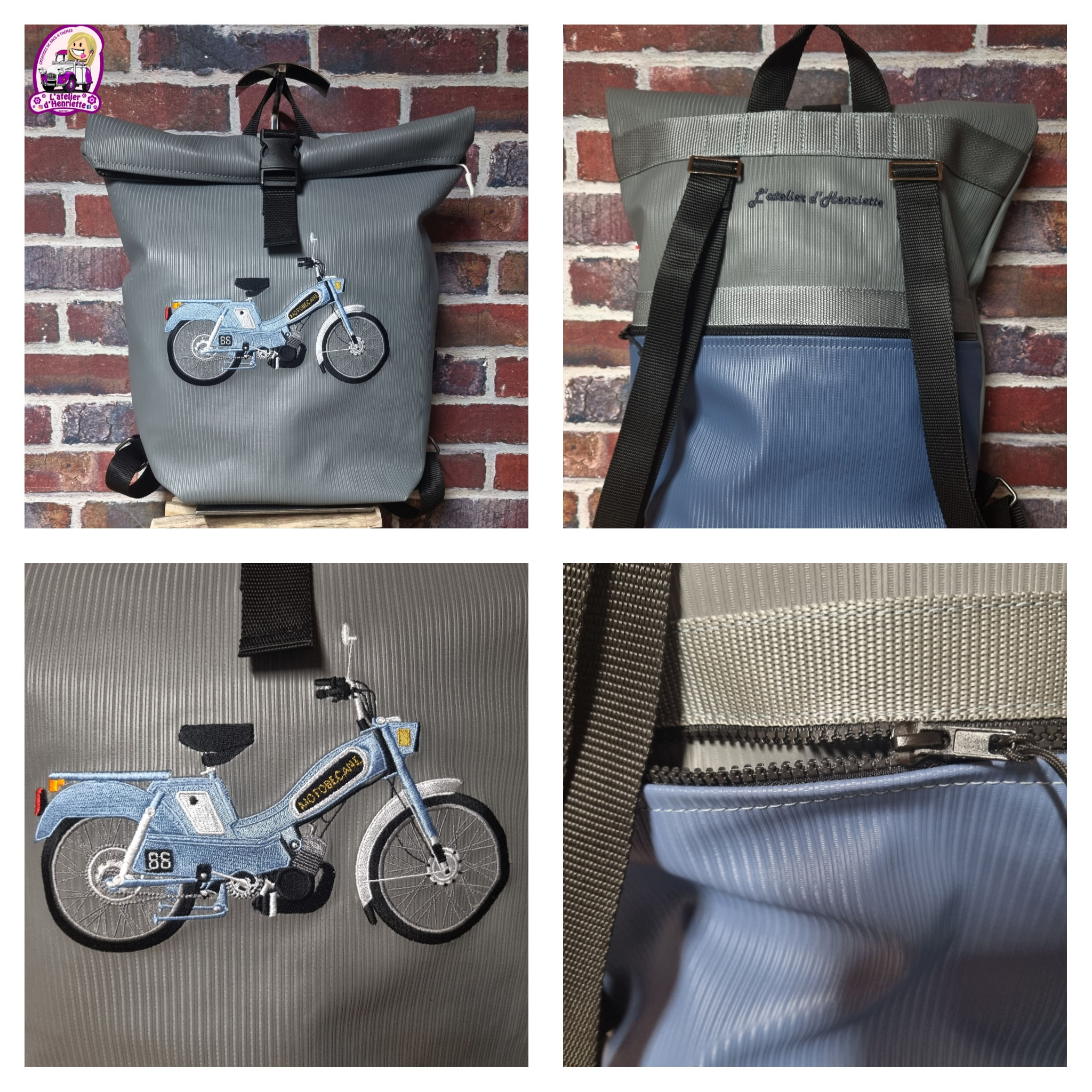 Grand sac à dos thème Mobylette "la bleue"