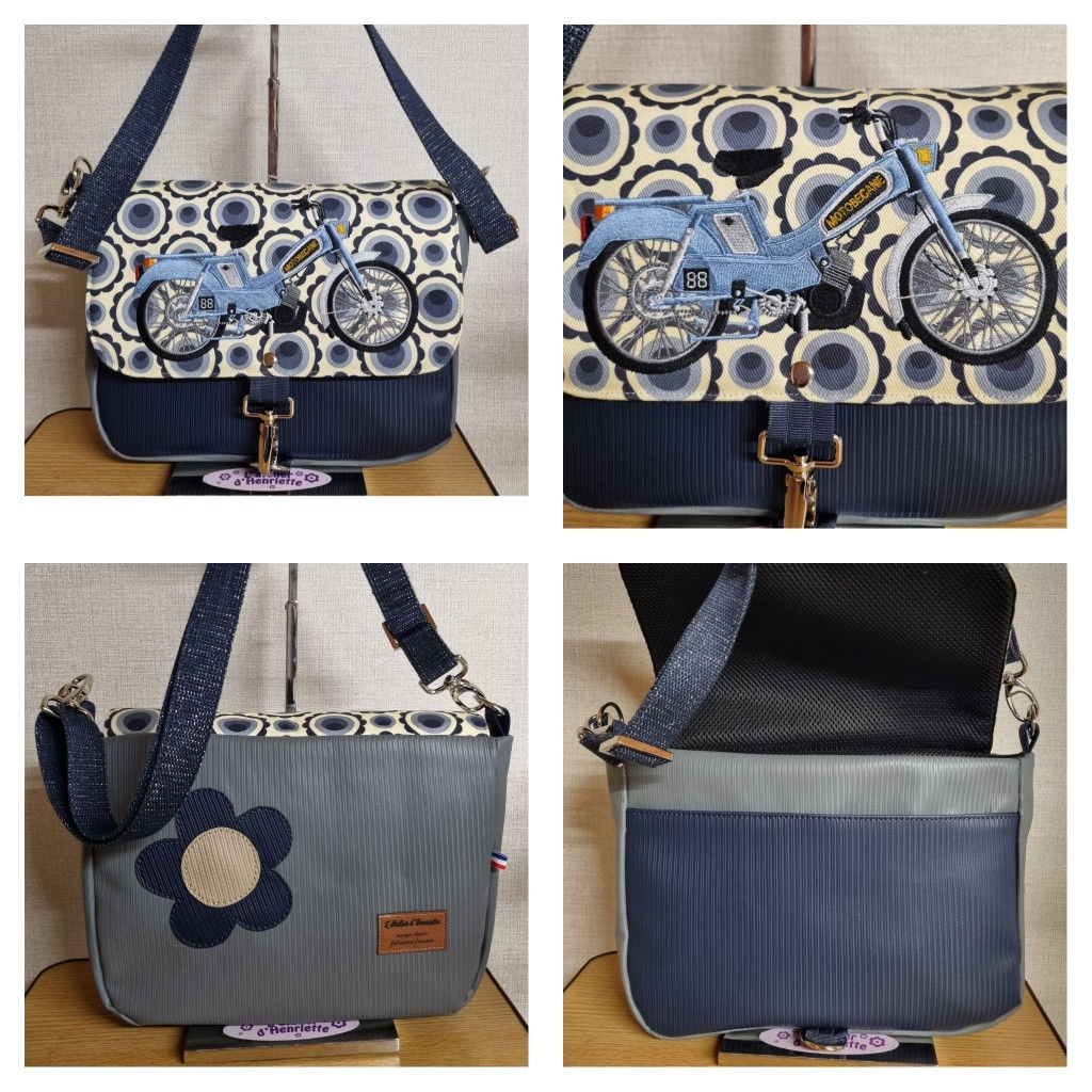 Sac bandoulière thème mobylette "LA BLEUE"