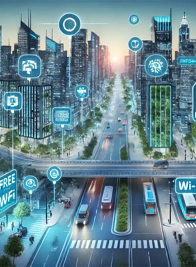 smart city 2025-01-10 11.41.33 - A futuristic smart city at dusk, showcasing advanced urba