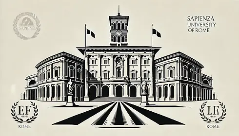 La Saspienza 2025-01-10 13.36.13 - A black and white stylized illustration of the Sapienza