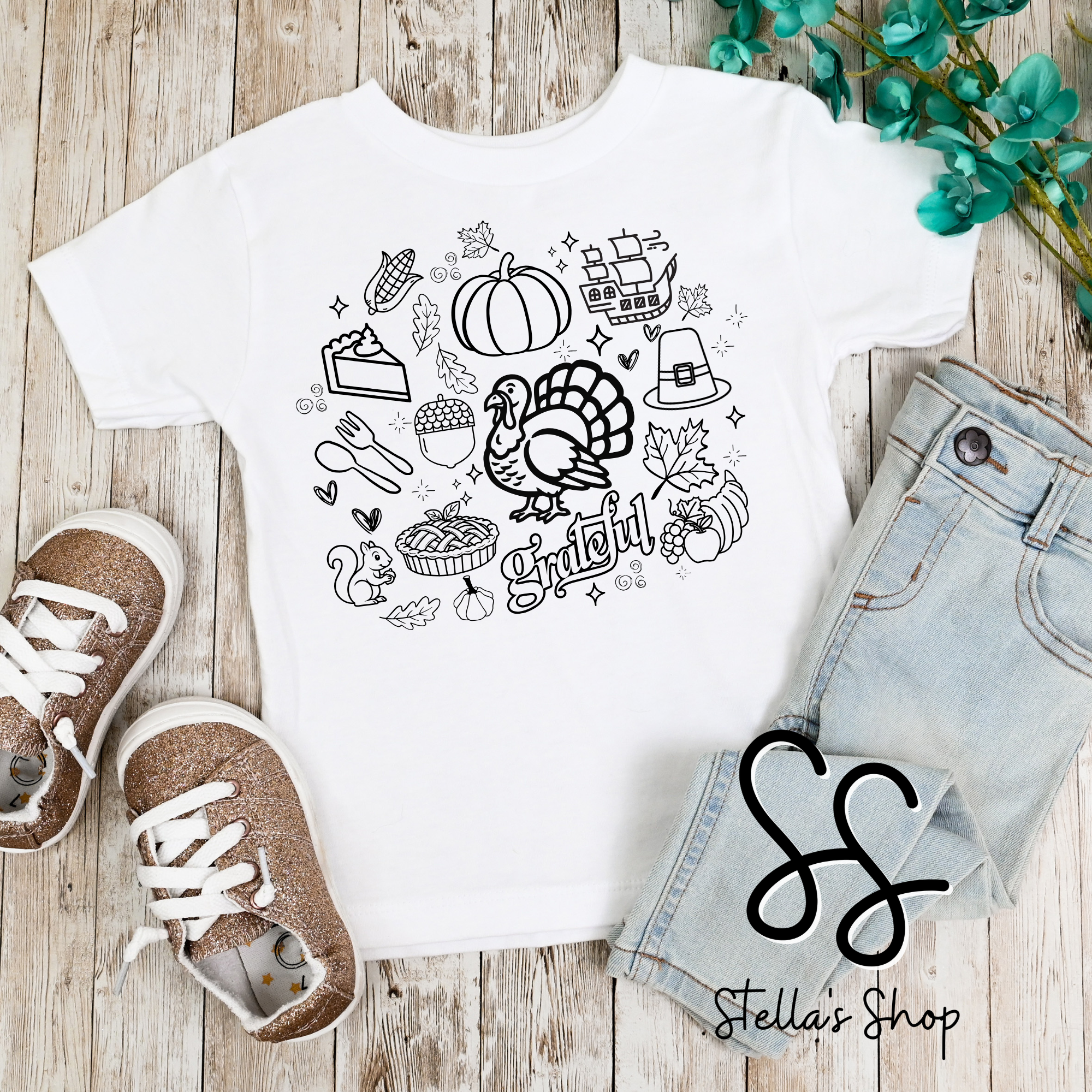 Grateful Turkey coloring shirt