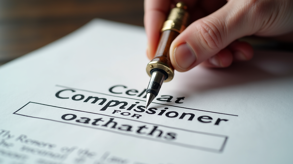 Close-up view of a commissioner for oaths stamp on a legal document
