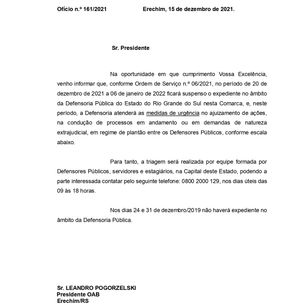 Expediente da Defensoria Pública do Estado do Rio Grande do Sul- Comarca de Erechim