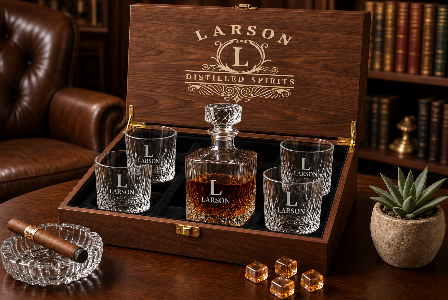 Personalized Whiskey Decanter Set | Custom Engraved Presentation Box
