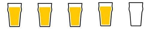 Infographic of 4 full pint glasses and 1 empty glasses representing a rating of 4 out of 5