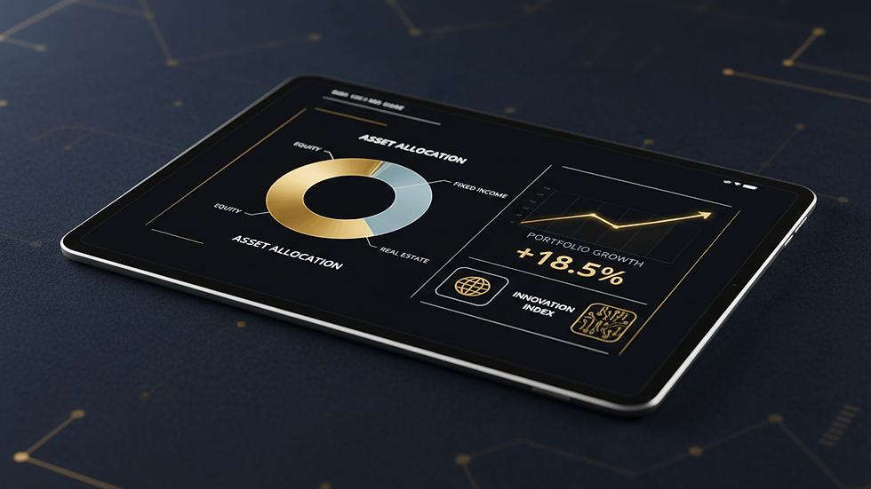 Close-up view of a digital tablet showing investment portfolio analytics