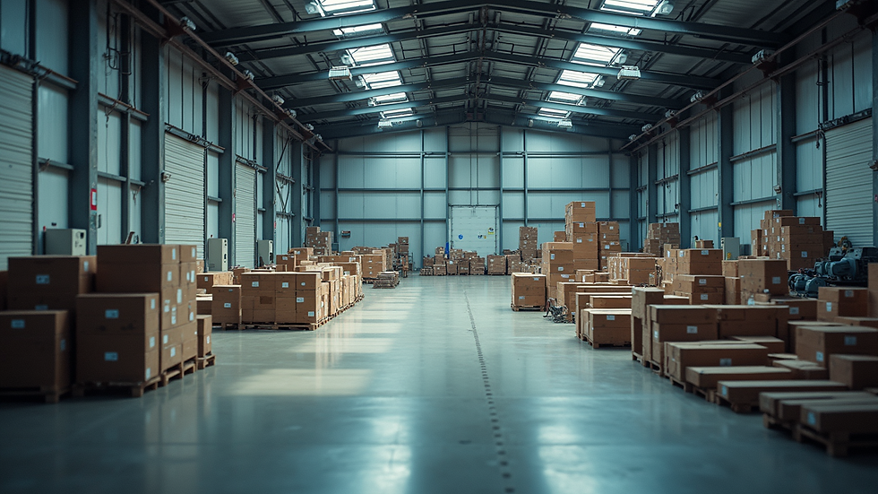 High angle view of an industrial warehouse with loading docks