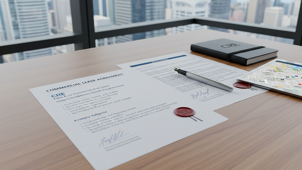 High angle view of commercial lease documents on a desk