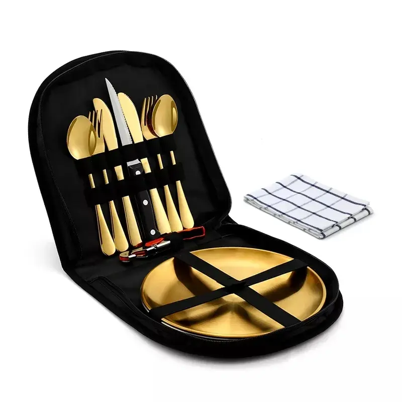 Thumbnail: 10Pcs Camping Tableware Set 304 Stainless Steel Picnic Cutlery Picnic Set