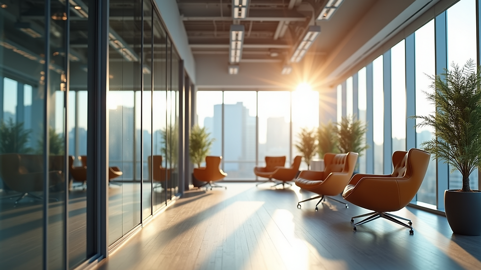 Eye-level view of modern office space with flexible seating