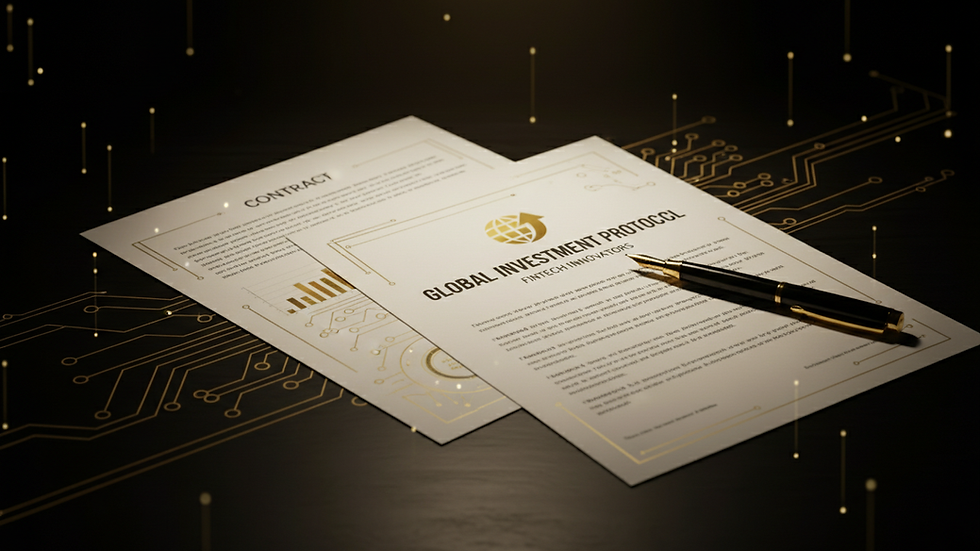 Close-up view of legal documents and a pen on a wooden desk