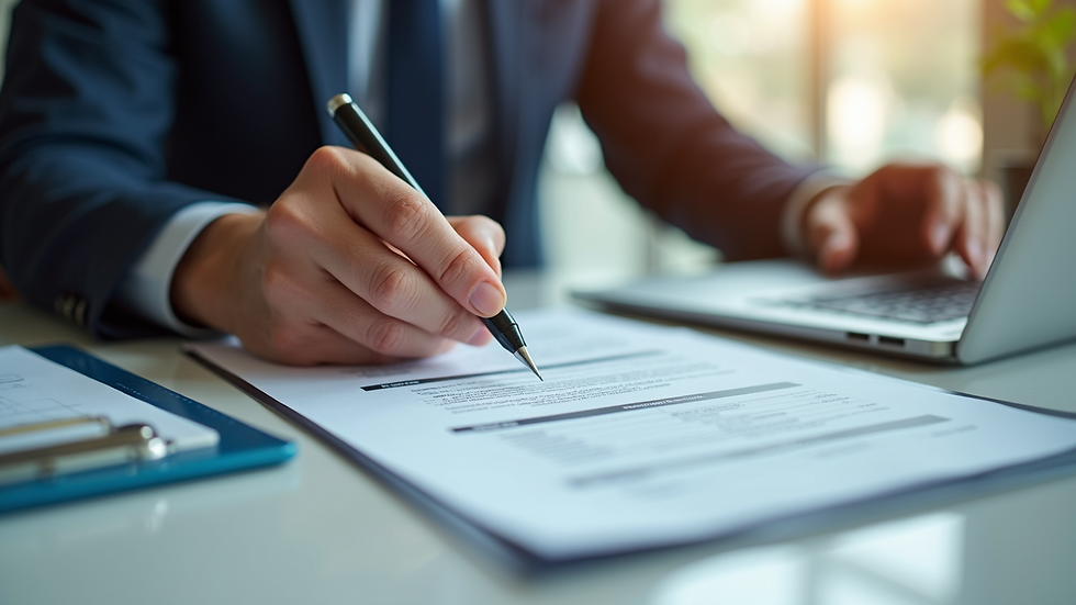 Close-up view of a financial advisor explaining tax documents to a client