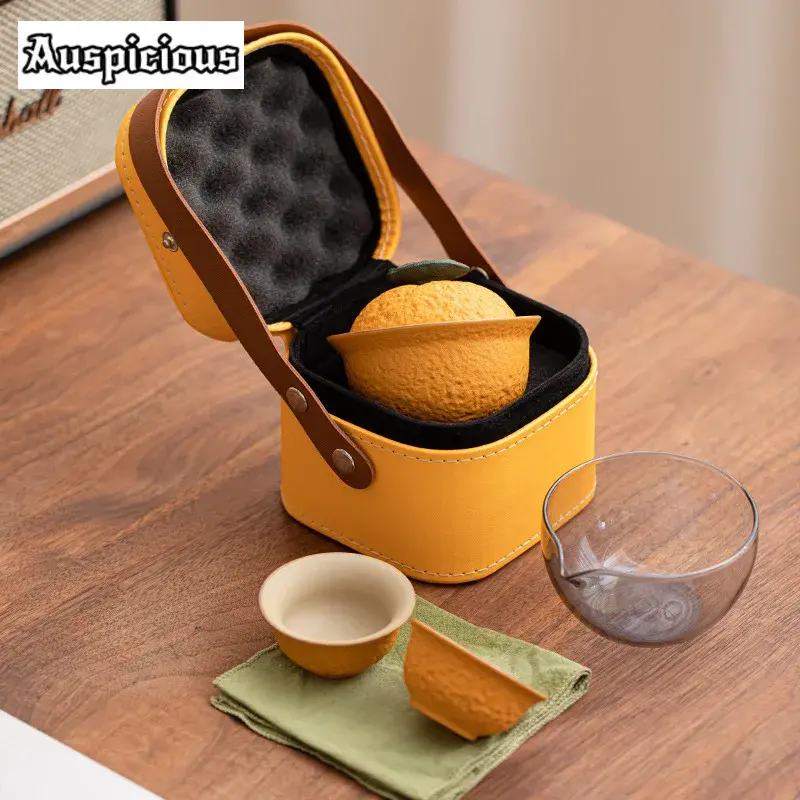 Thumbnail: Bionic Ugly Orange Ceramic Tea Set Japanese Set of 1 Pot 2 Cups Travel