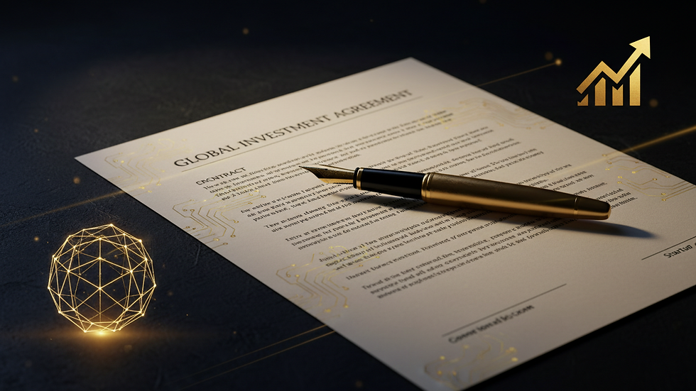 Close-up view of a legal contract with a pen on top