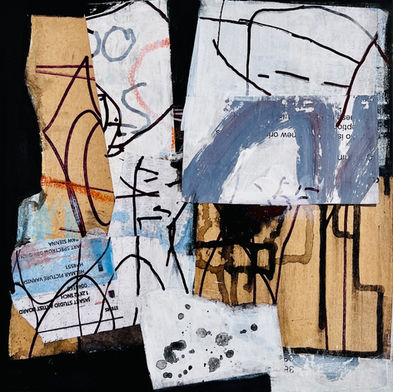 contemporary art, mixed media collage using recycled materials, expressive mark making, experimental abstracts