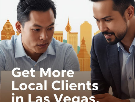 Strategizing Success: A Las Vegas business owner collaborates with a consultant to boost local clientele against a backdrop of the iconic city skyline.