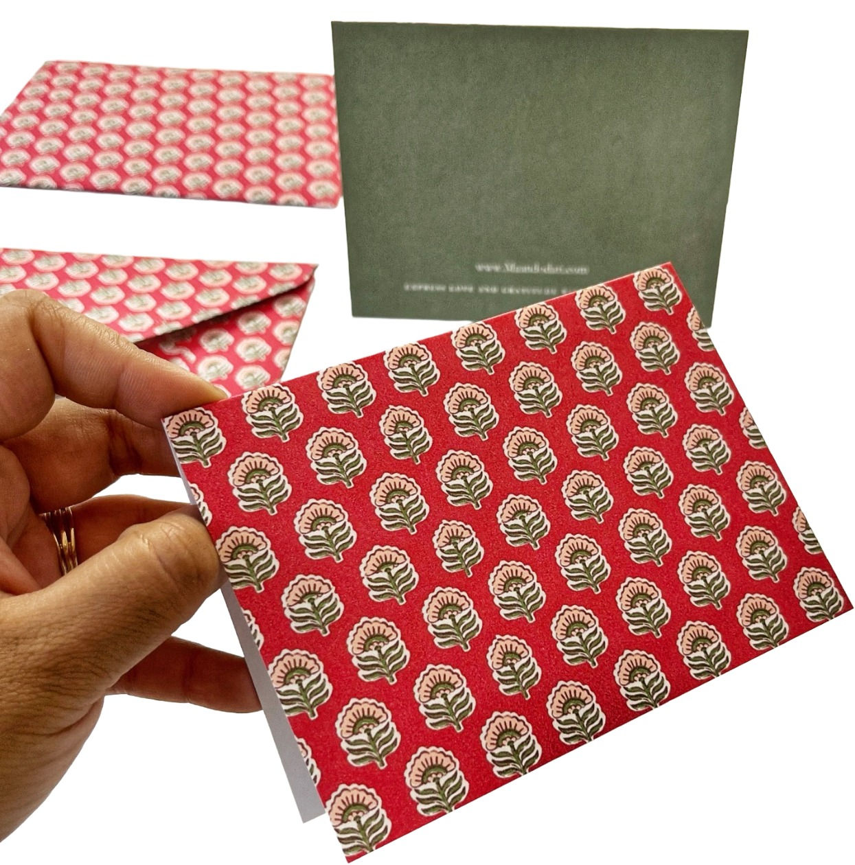 Red Block Print Greeting Cards (set of 5)