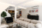 Open-plan living room with modular sofa, staircase, and contemporary luxury interior design.