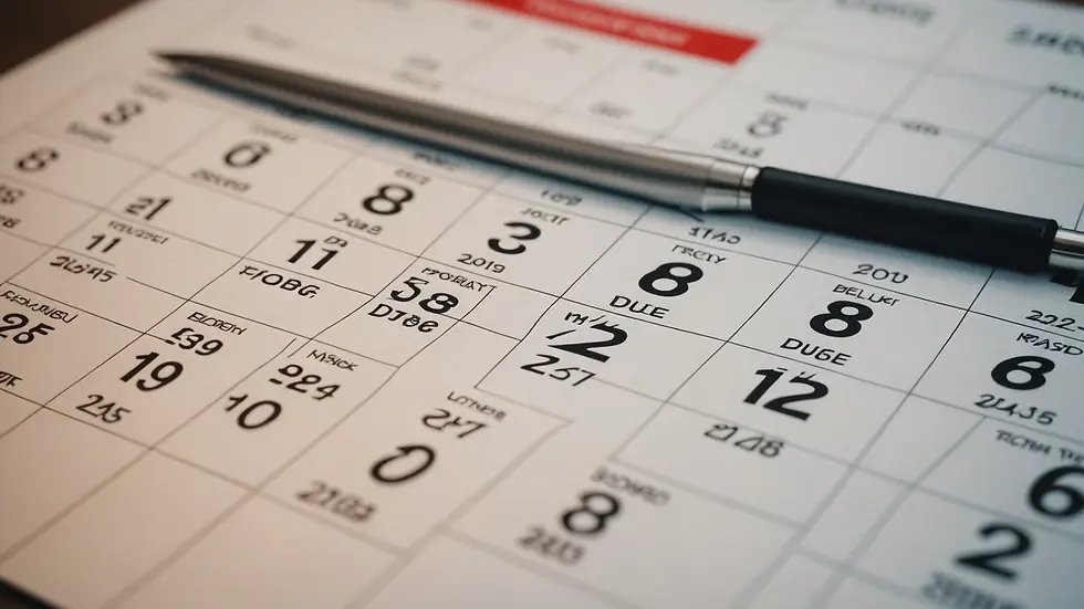 Close-up view of a calendar displaying a payment due date