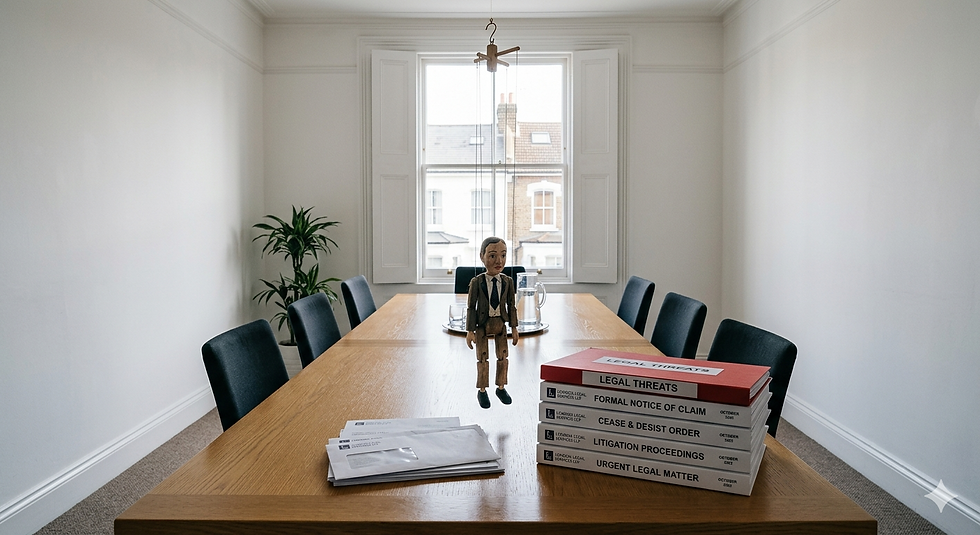 Bladderfuls — the beautiful game shouldn't have a price tag. The boardroom at Lancaster Gate with Coleridge,  the puppet, in the centre of things