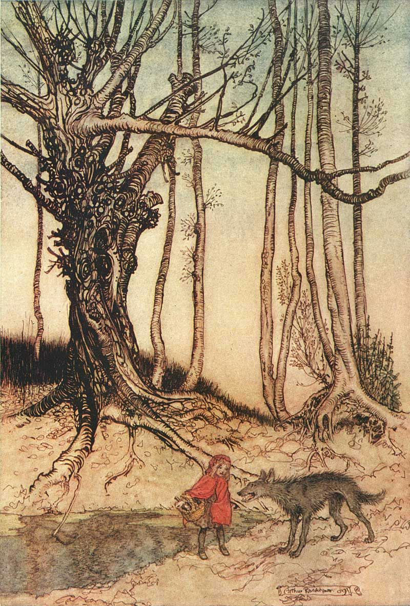 Should a classic story ever be rewritten? The Grimms Little Red Riding Hood. An illustration by Arthur Rackham. Public Domain