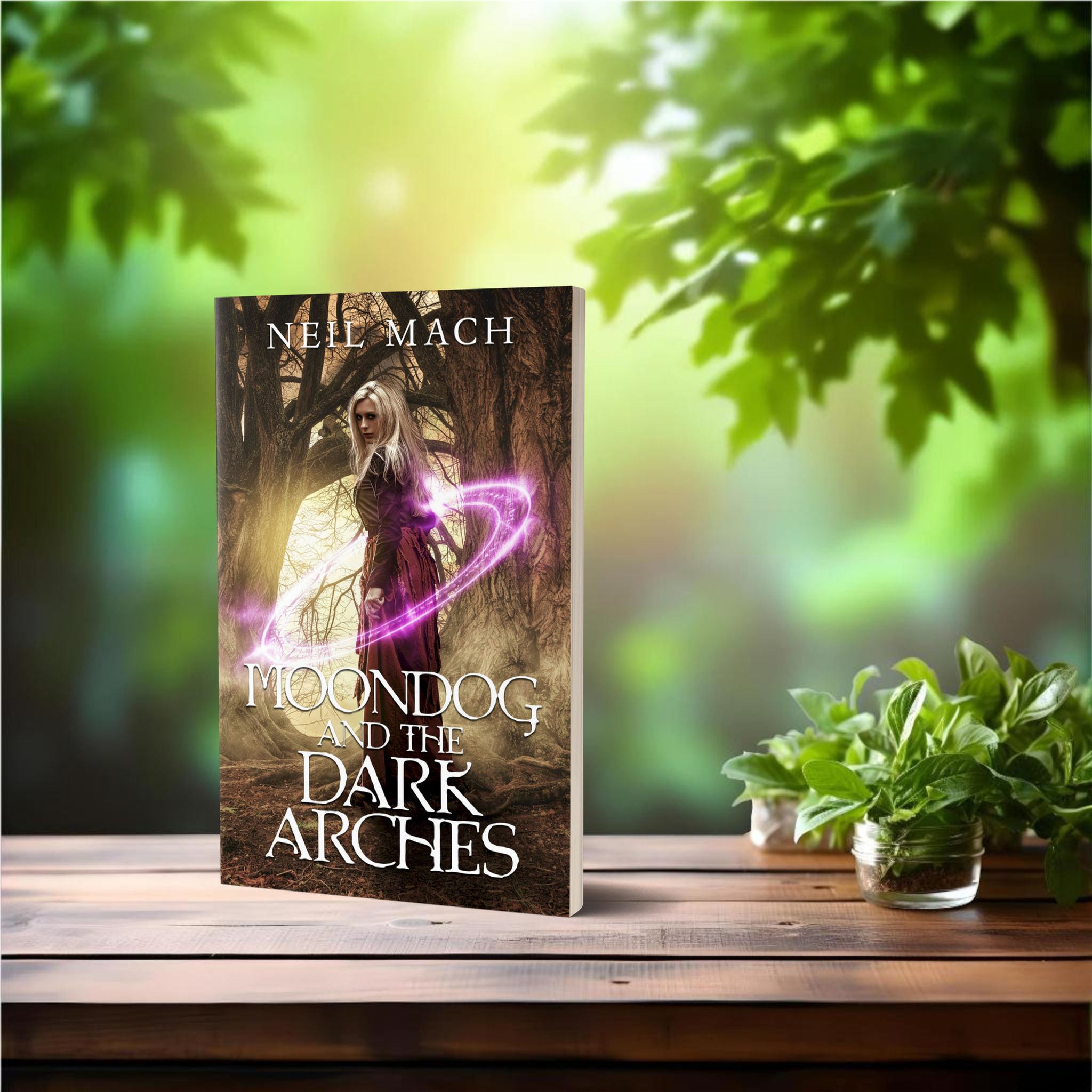 Moondog and the Dark Arches , paperback book on deck