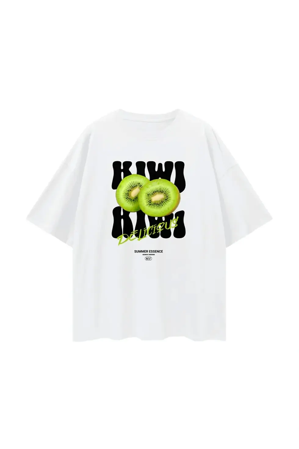 Men’s oversized white t-shirt with kiwi front print - KENDZ