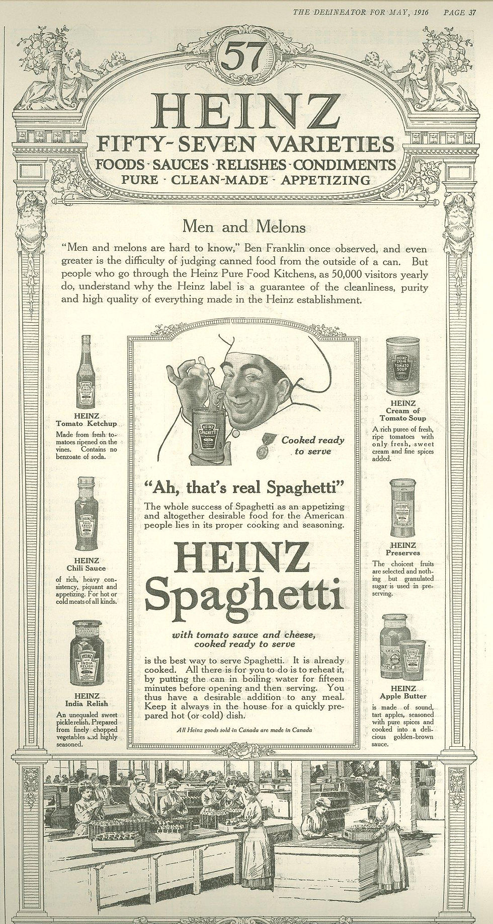 US press advertisement for Heinz Spaghetti - 1916