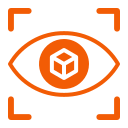 Icône d'oeil orange symbolisant les inspections techniques et la photogrammétrie par drone.